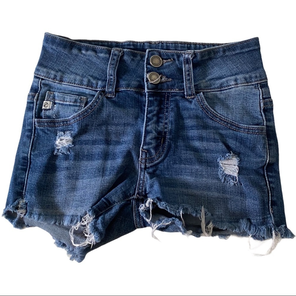 Kan Can Medium Wash Blue Raw Hem Homemade Shorts 23